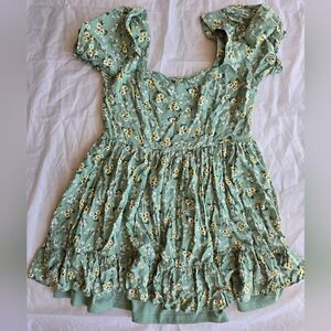 Lulu's Mint Floral Puff Sleeve Mini Dress